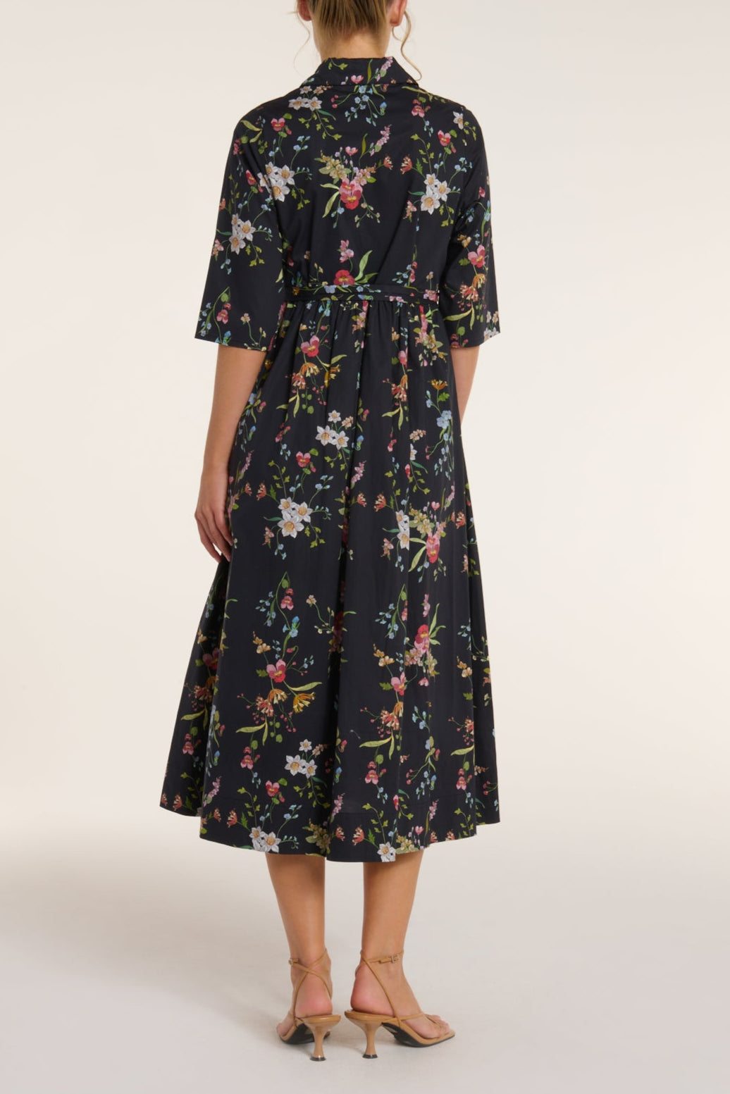 Back in Francesca Collared Belted Maxi Dress in Black Floral by Hermoza