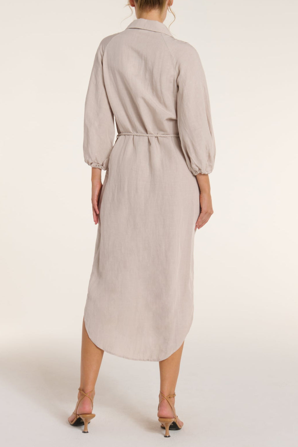 New in Cecilia Collared Button Front Panel Midi Dress in Silver Gray by Hermoza