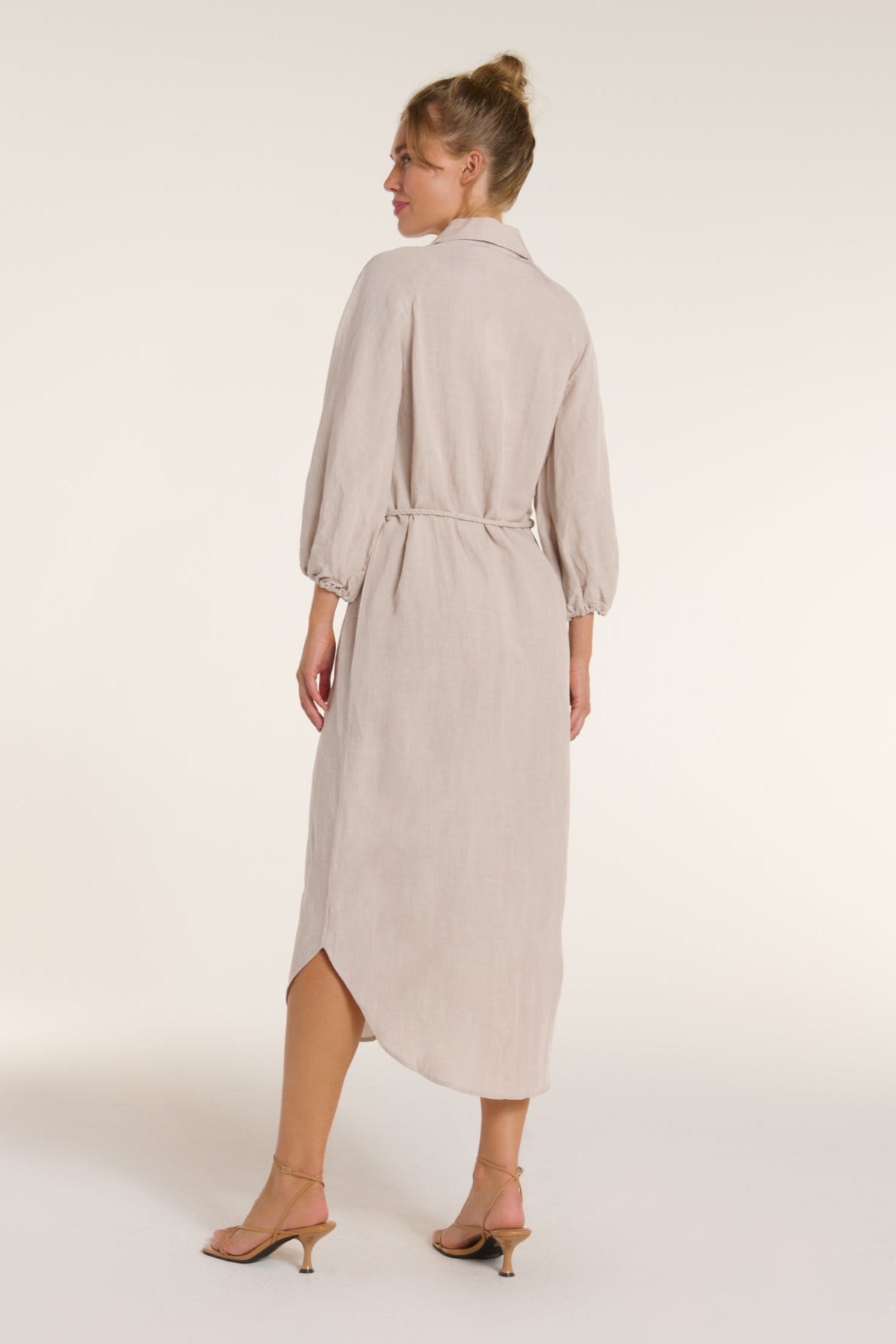New in Cecilia Collared Button Front Panel Midi Dress in Silver Gray by Hermoza