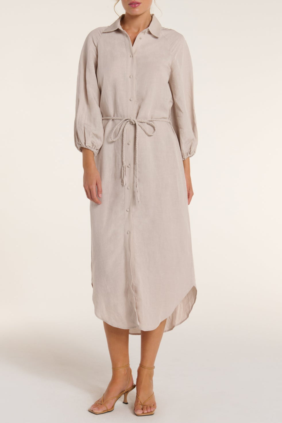 New in Cecilia Collared Button Front Panel Midi Dress in Silver Gray by Hermoza
