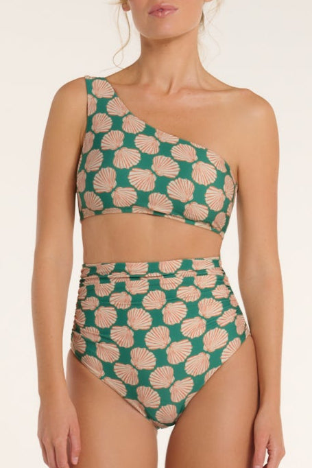 New in Catalina One-shoulder Bikini Top in Green by Hermoza