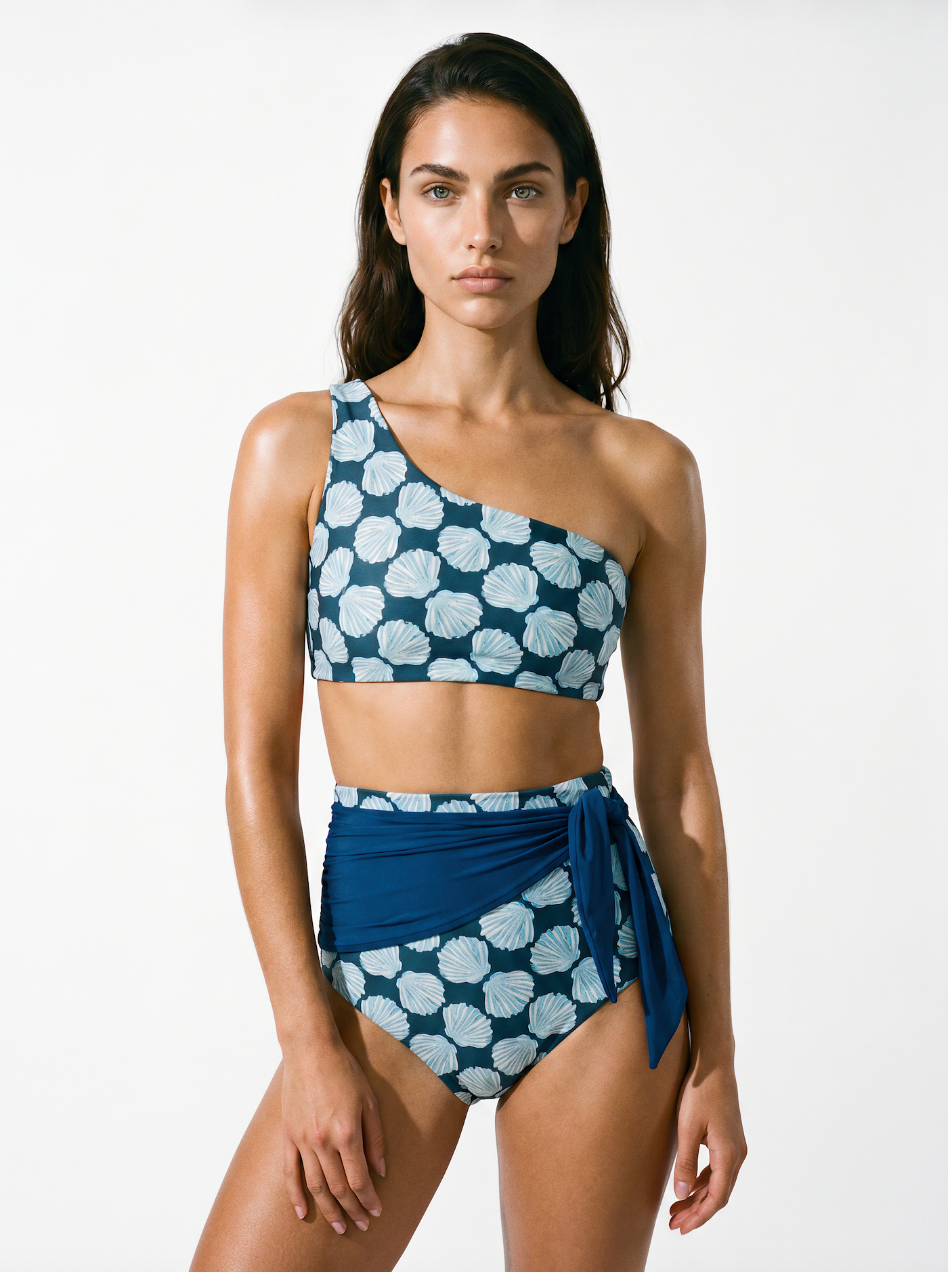 Genevieve Sash High Waist Navy Shell Chest