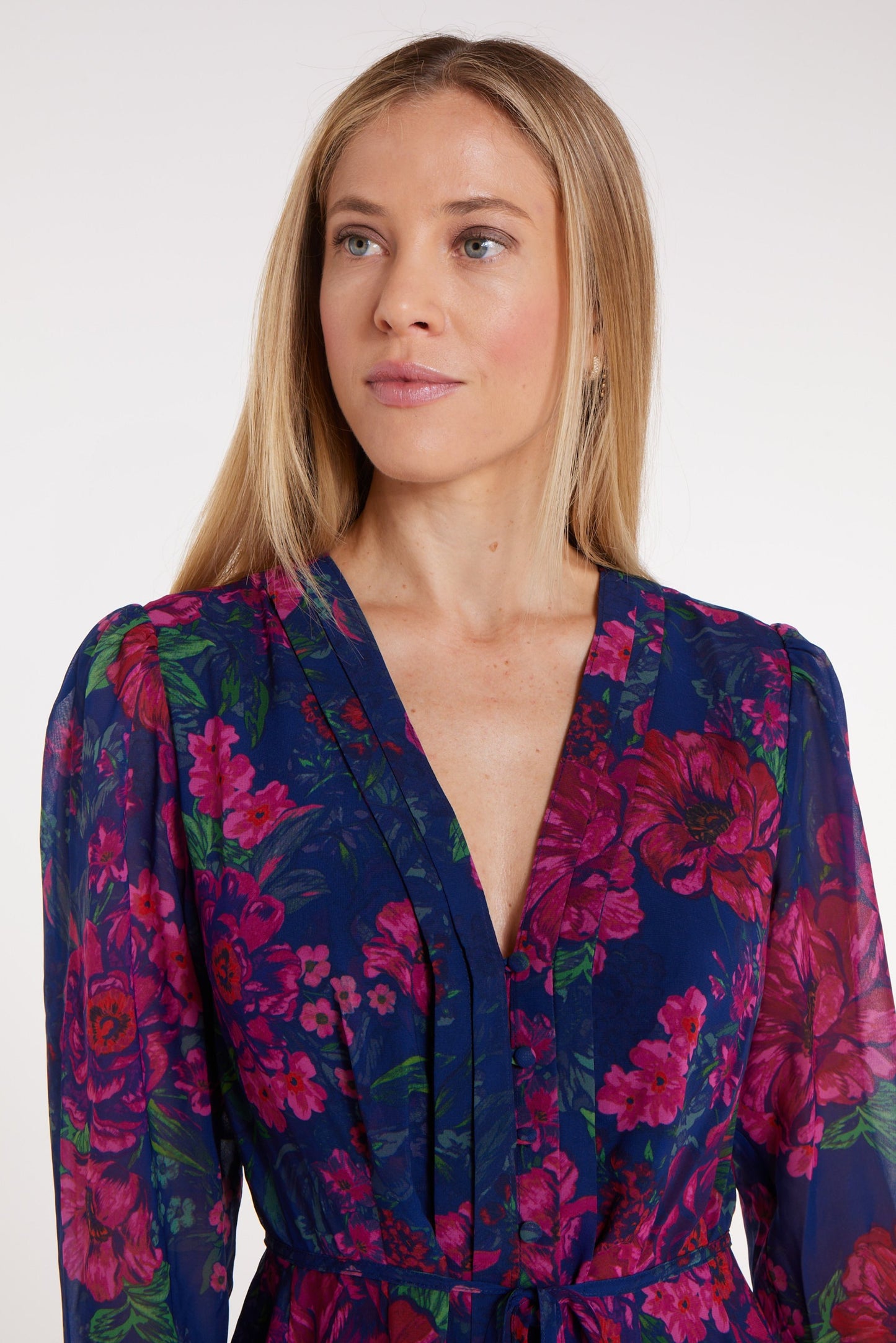 Favorite Cristina Button Front Maxi Dress in Floral Chiffon by Hermoza
