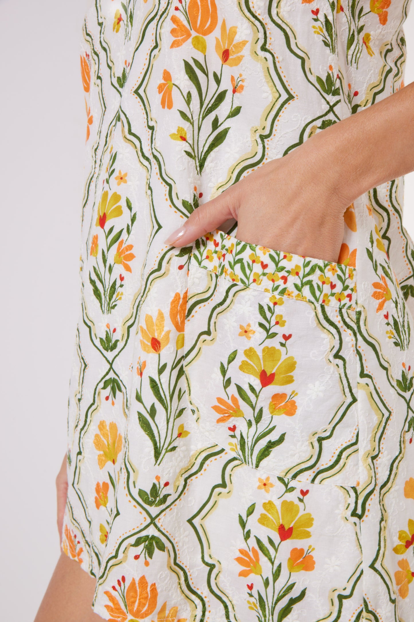 New Product Hillary Bow Tie Mini Dress in Tile Floral by Hermoza