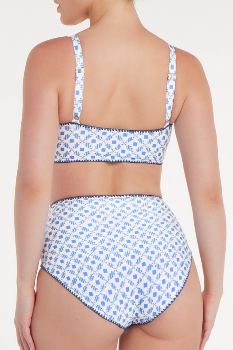 New in Alyssa Reversible Bikini Top in Santorini Dots by Hermoza