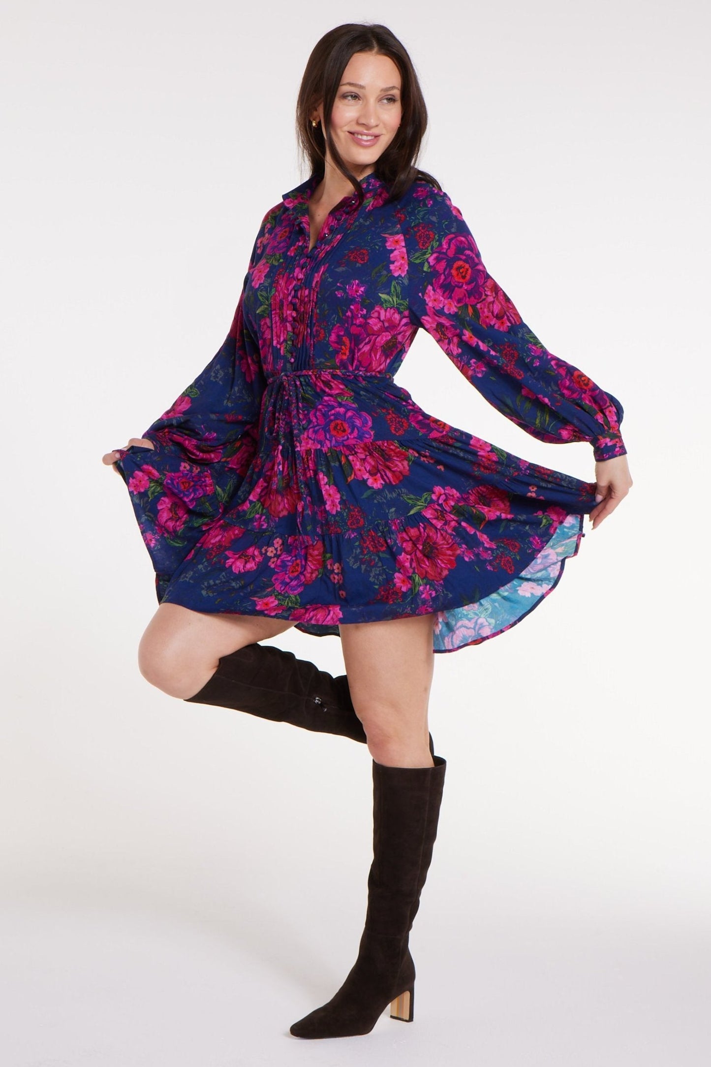 Favorite Louisa Belted Tunic Mini Dress in Floral by Hermoza