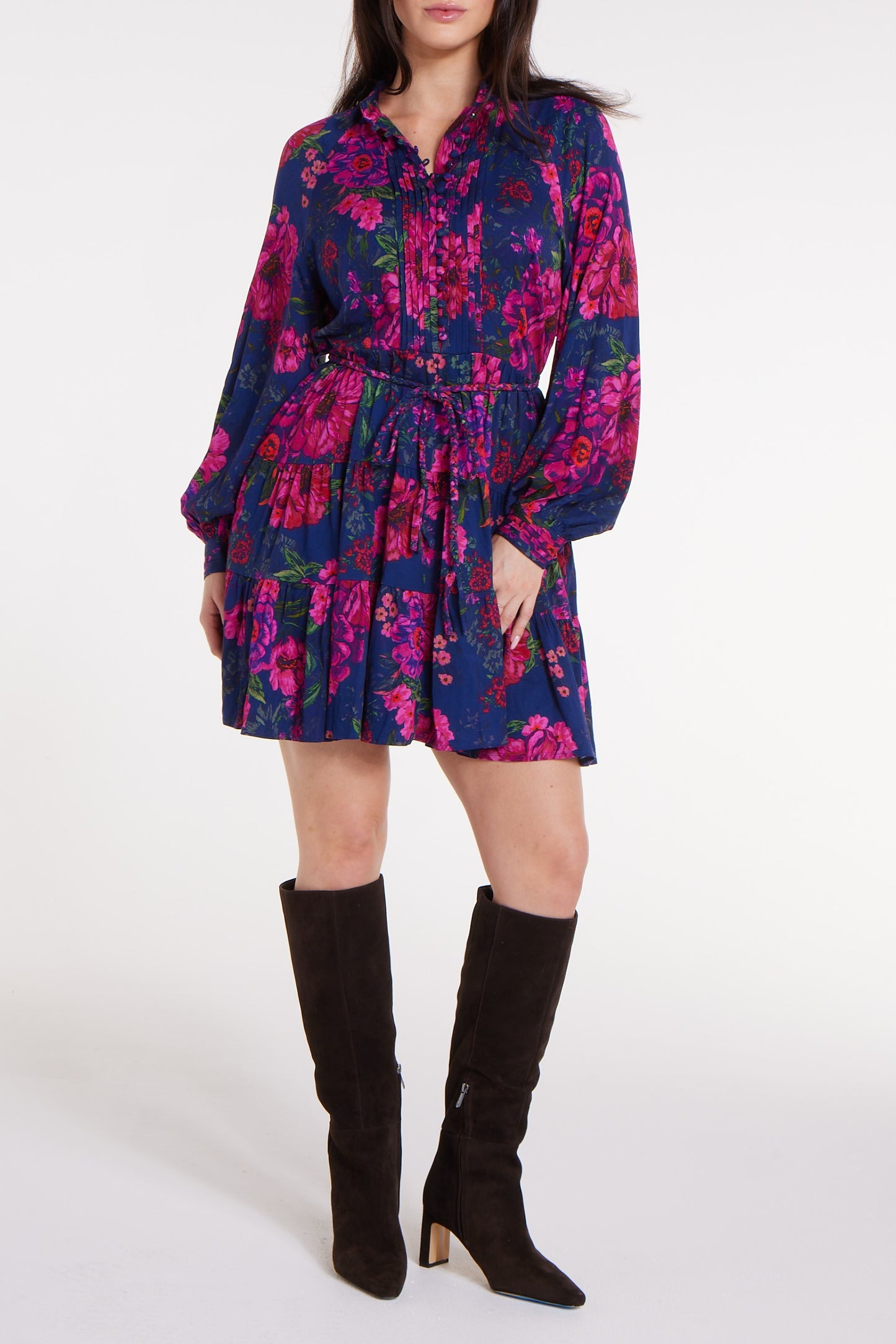 Favorite Louisa Belted Tunic Mini Dress in Floral by Hermoza