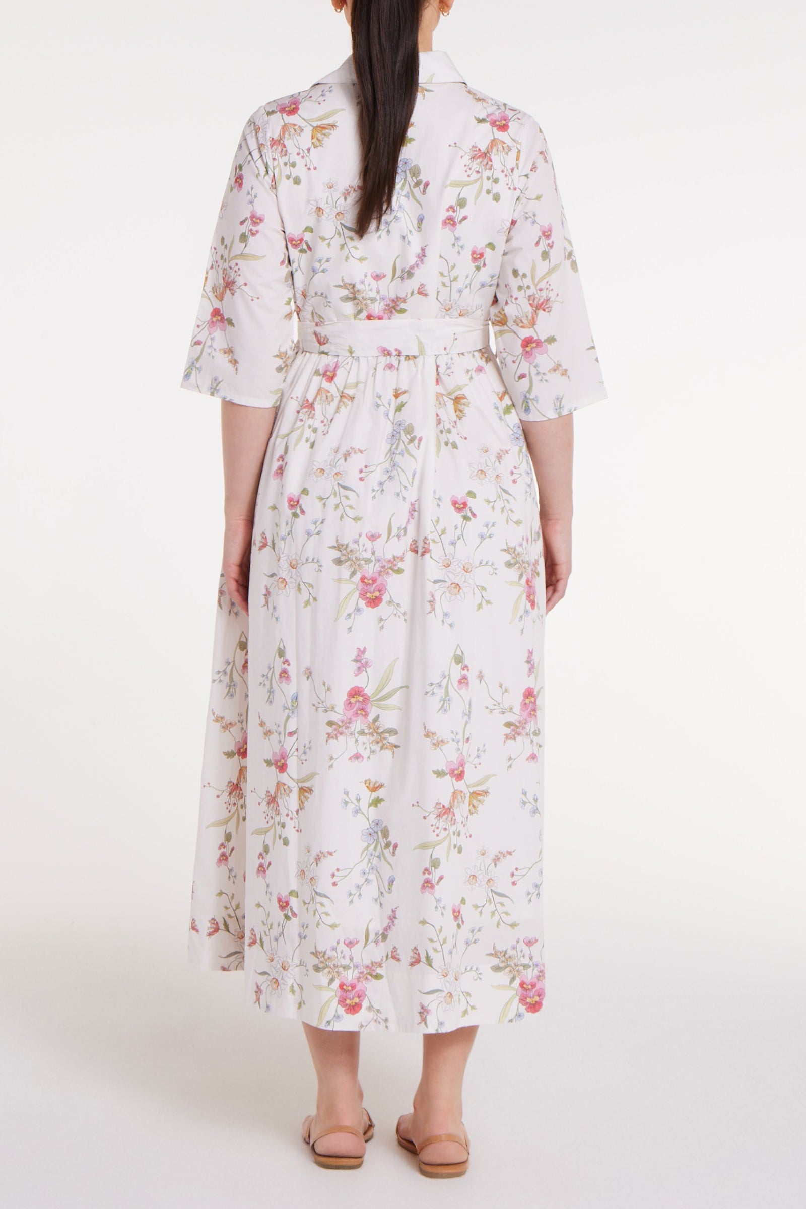Back in Francesca Collared Belted Maxi Dress in White Floral by Hermoza