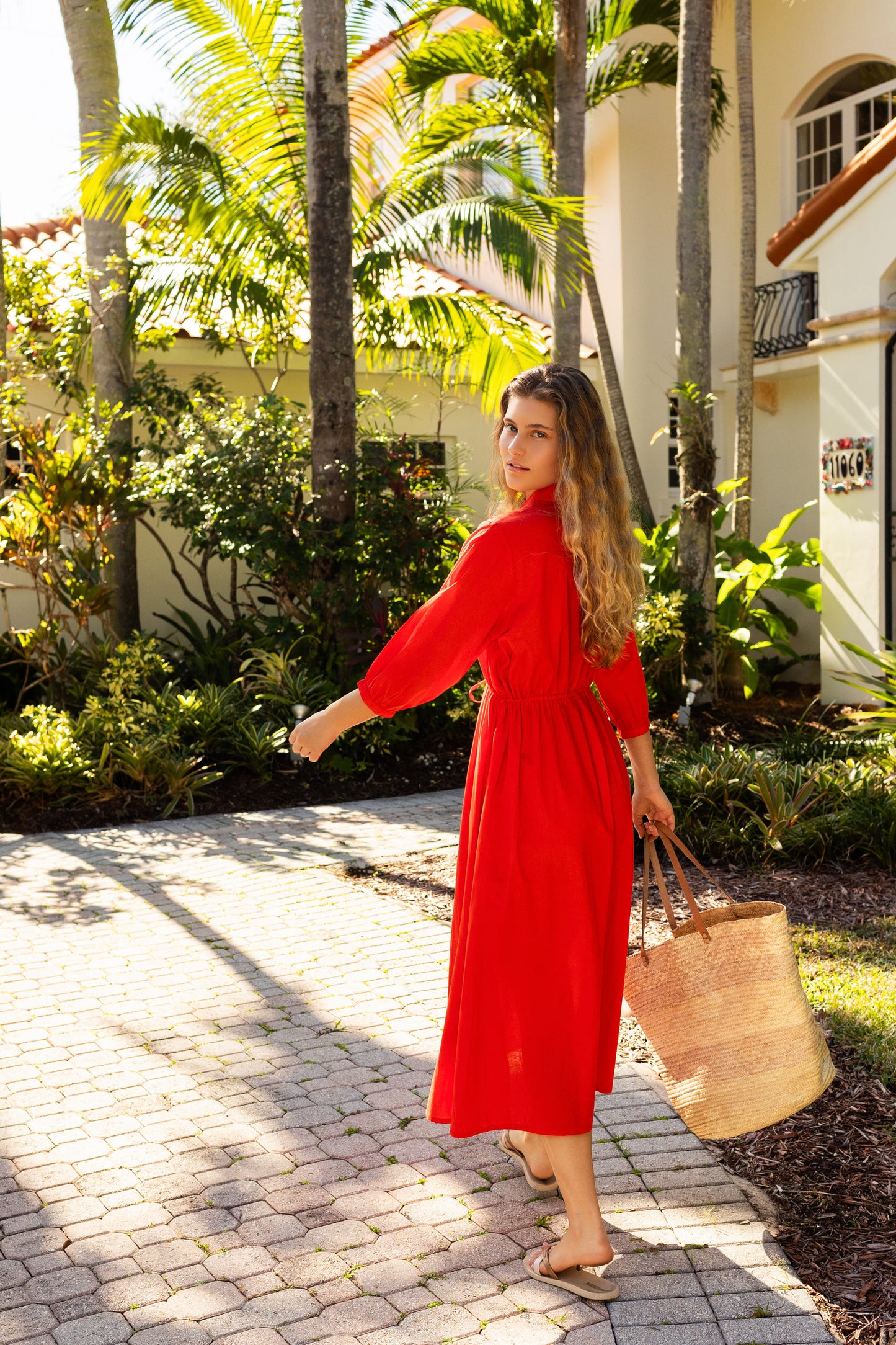 New Product Natalia Cinched Tie Cover Up in Red Orange by Hermoza