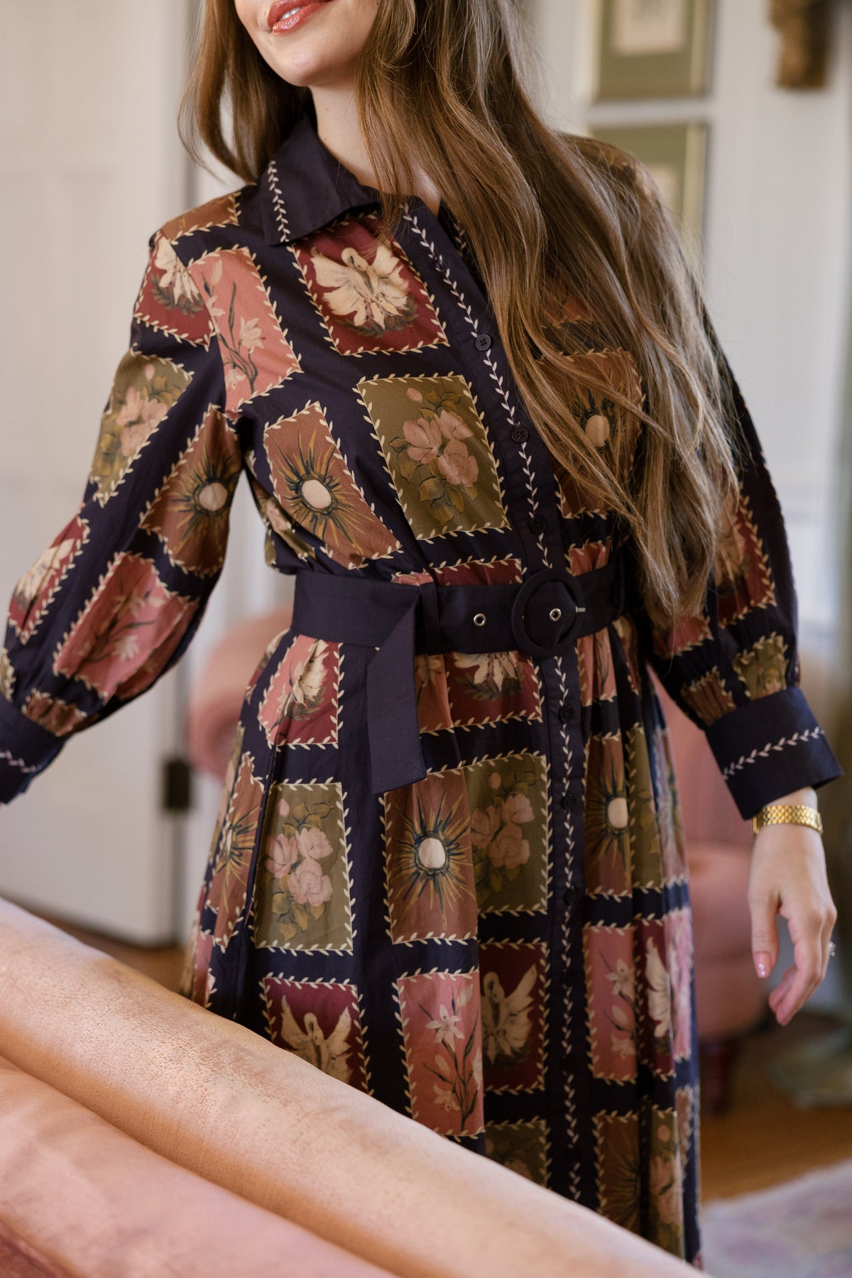 Cecilia Belted Maxi Shirt Dress in Memory Lane