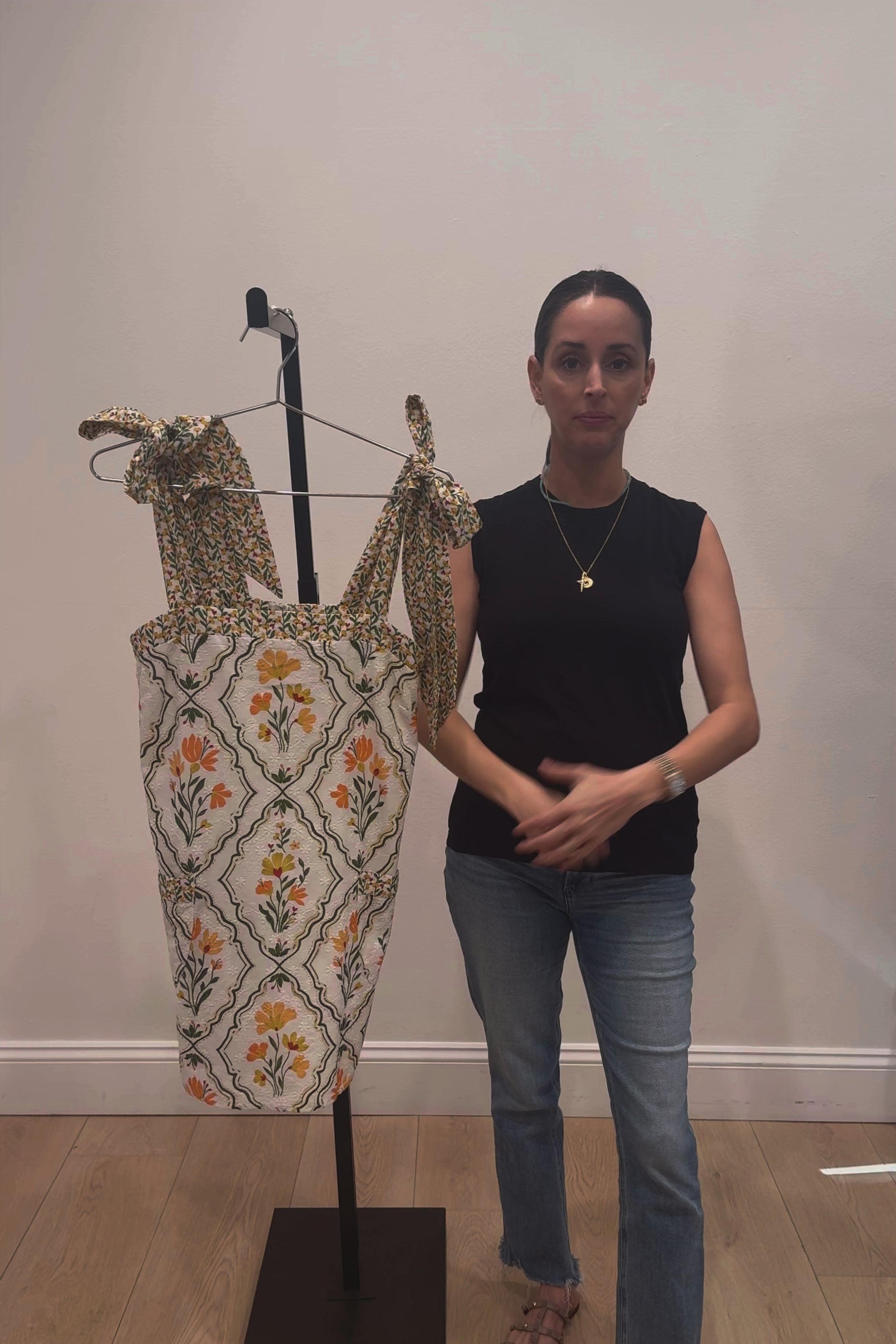 New Product Hillary Bow Tie Mini Dress in Tile Floral by Hermoza