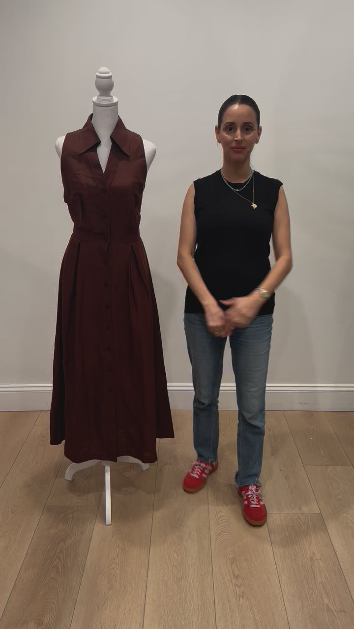 New in Stacia Collared Button Front Panel Midi Dress in Shaved Chocolate by Hermoza