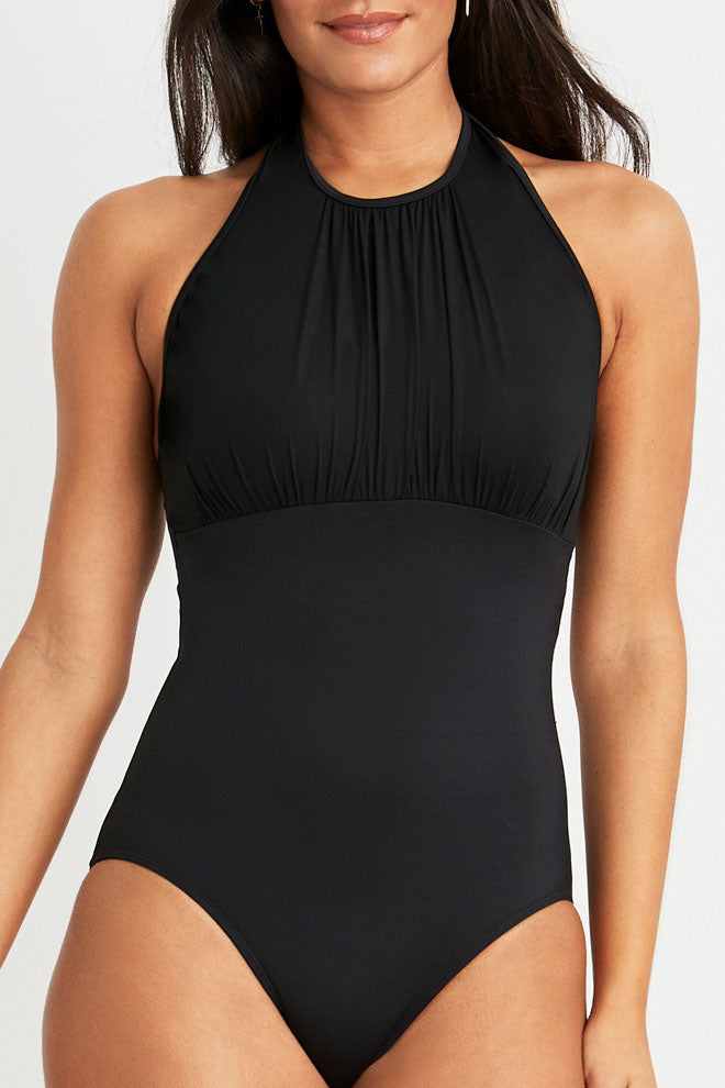 Women's Control Slimming Halter Swim Dress (8, Black) at