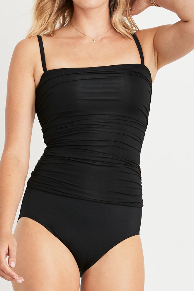 Best Seller Susie Two-Piece Ruched Tankini Top in Black by Hermoza