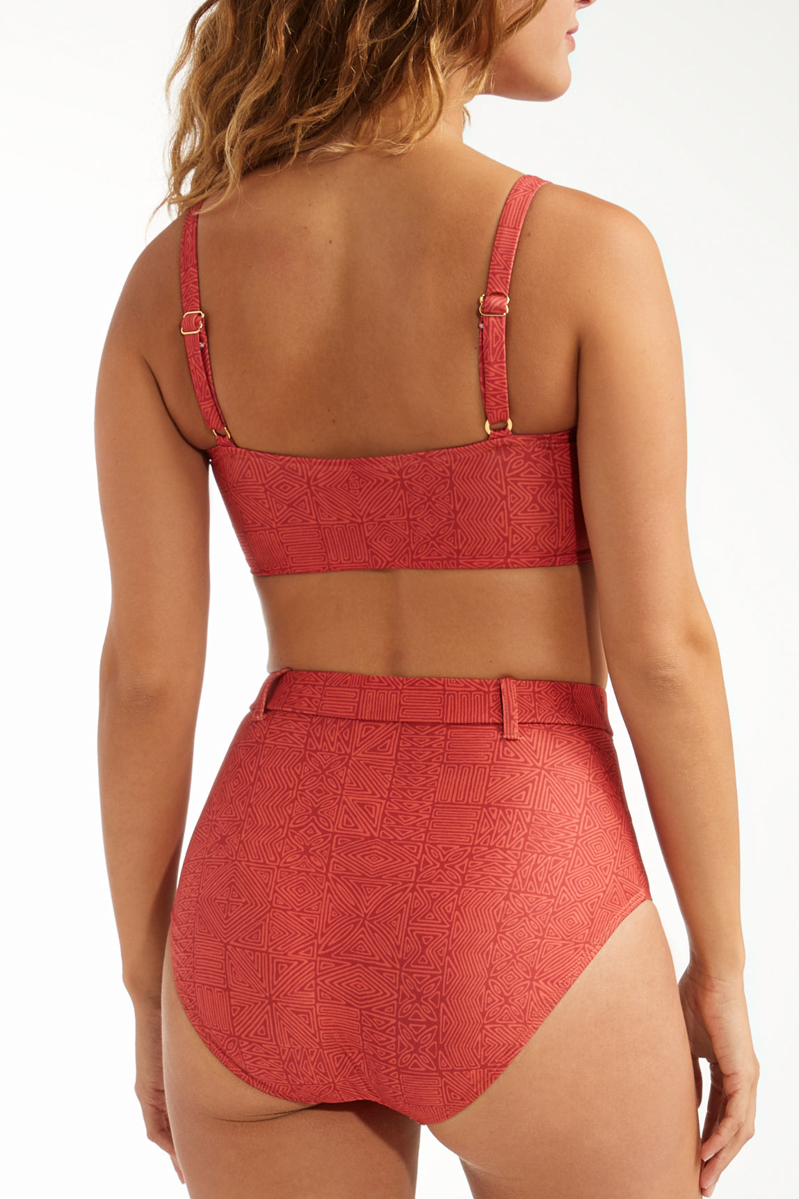 Back of Woman in Modest Two Piece Swimwear