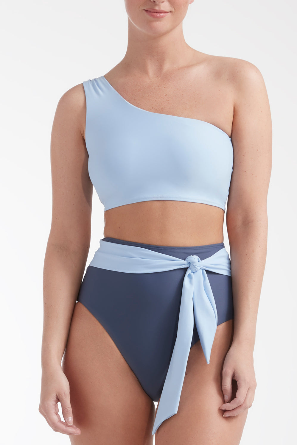 Best Seller Gianna One Shoulder Two-Piece Bikini Top in Blue by Hermoza