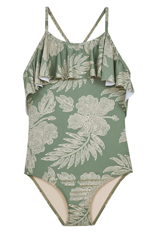 Fan Favorite Little Sarah Ruffle Criss-Cross One-Piece Swimsuit by Hermoza