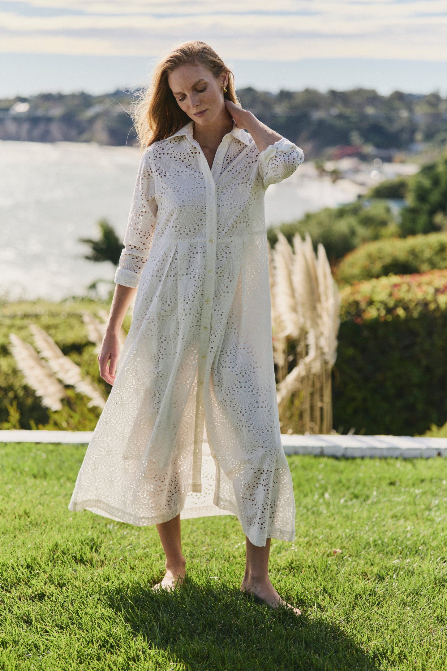 Birdie Eyelet Long Dress in White Eyelet