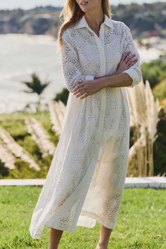 Birdie Eyelet Long Dress in White Eyelet