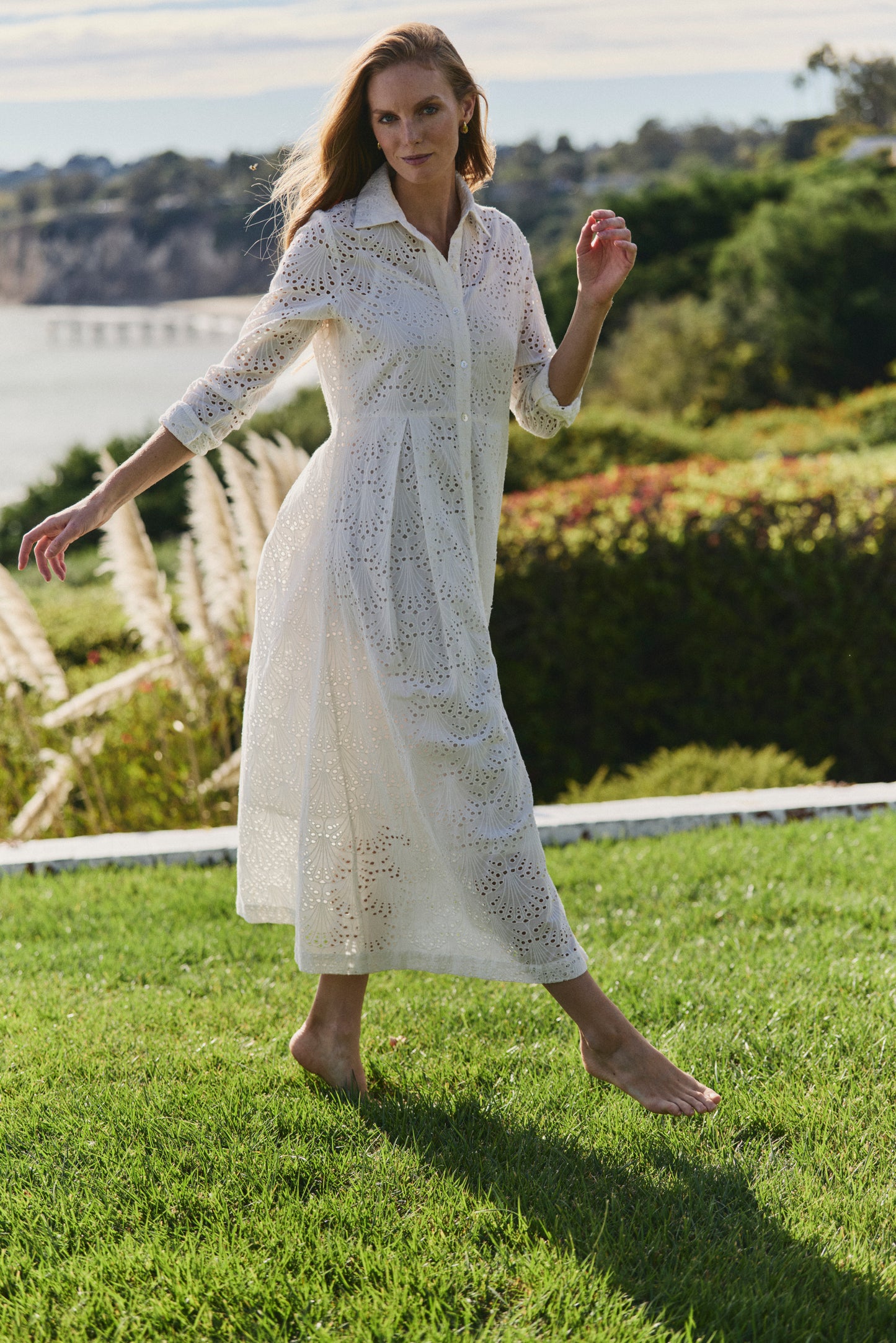 Birdie Eyelet Long Dress in White Eyelet