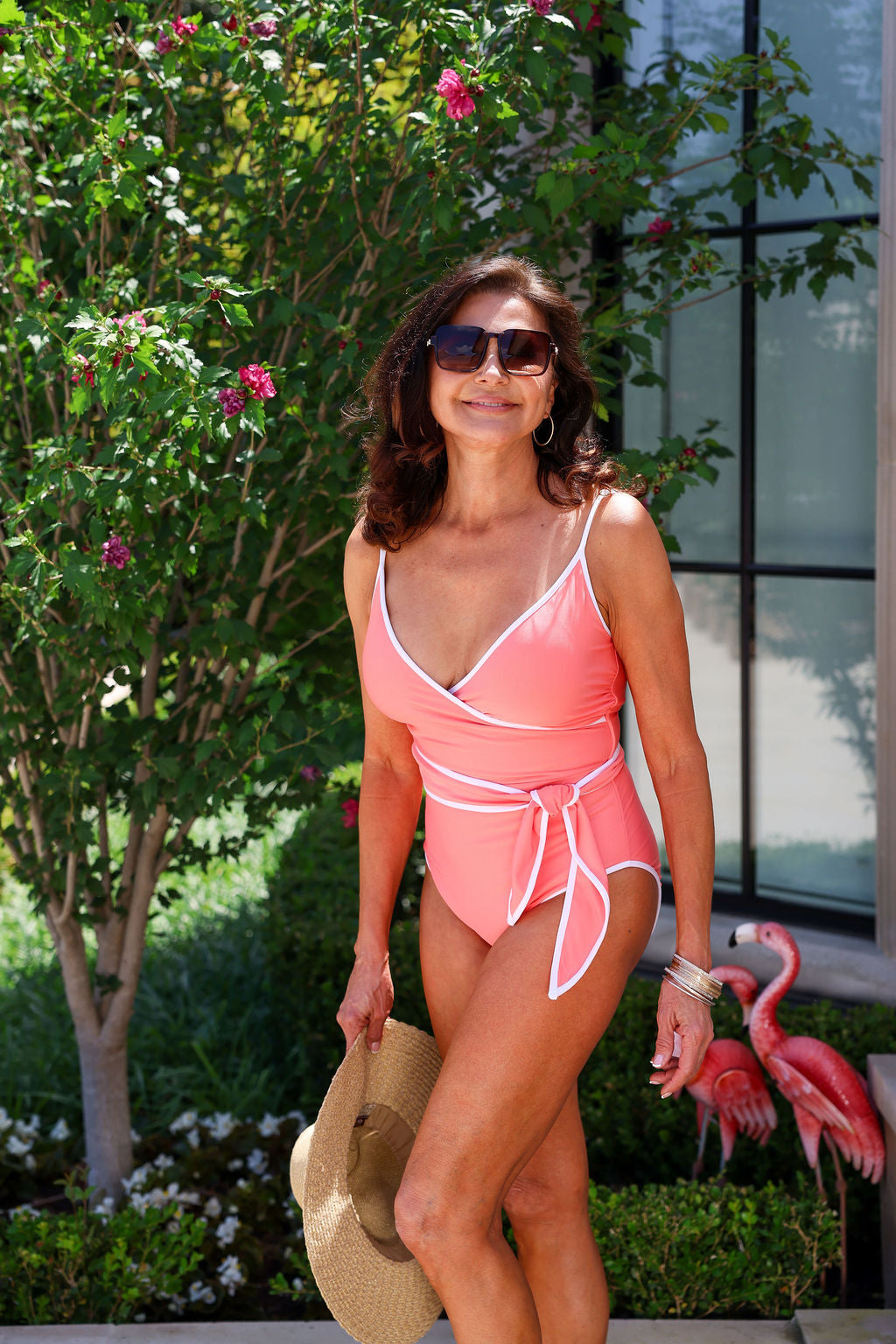Jan V-Neck Wrap One-Piece Swimsuit in Spiced Coral