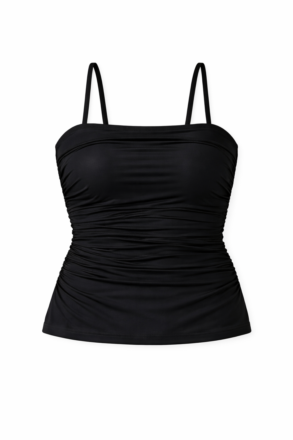 Susie Two-Piece Ruched Tankini Top in Black