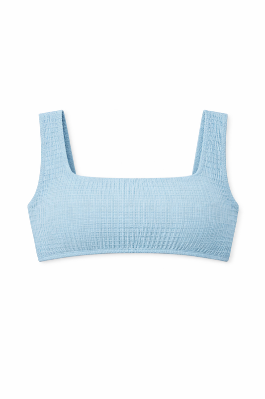 Carrie Square Neck Two-Piece Bikini Top in Blue Novelty - FINAL SALE