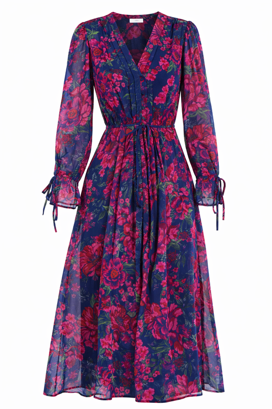 Cristina Button Front Maxi Dress in Floral Chiffon - FINAL SALE