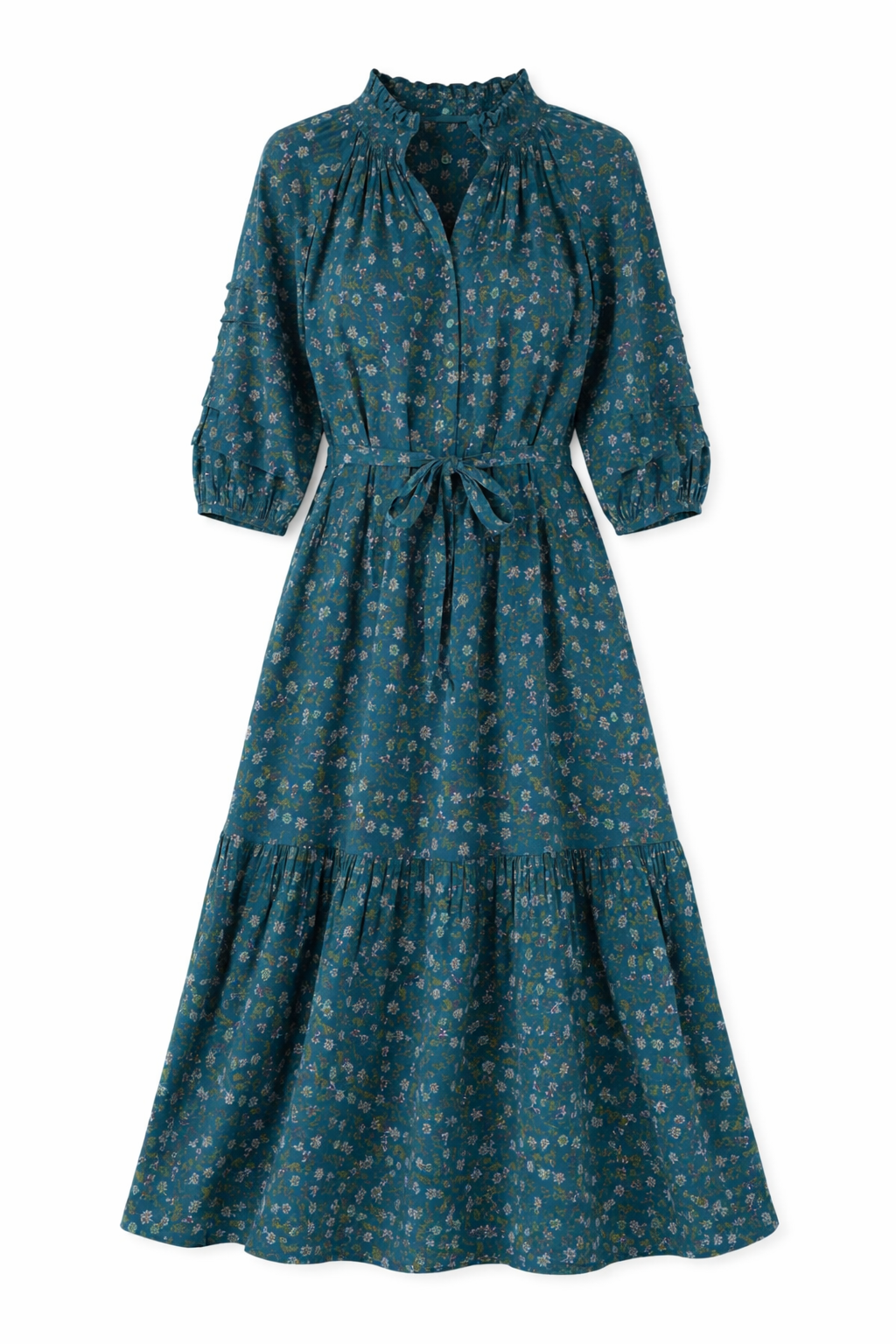 Zoey Jo Belted Tiered Maxi Dress in Teal Meadow - FINAL SALE