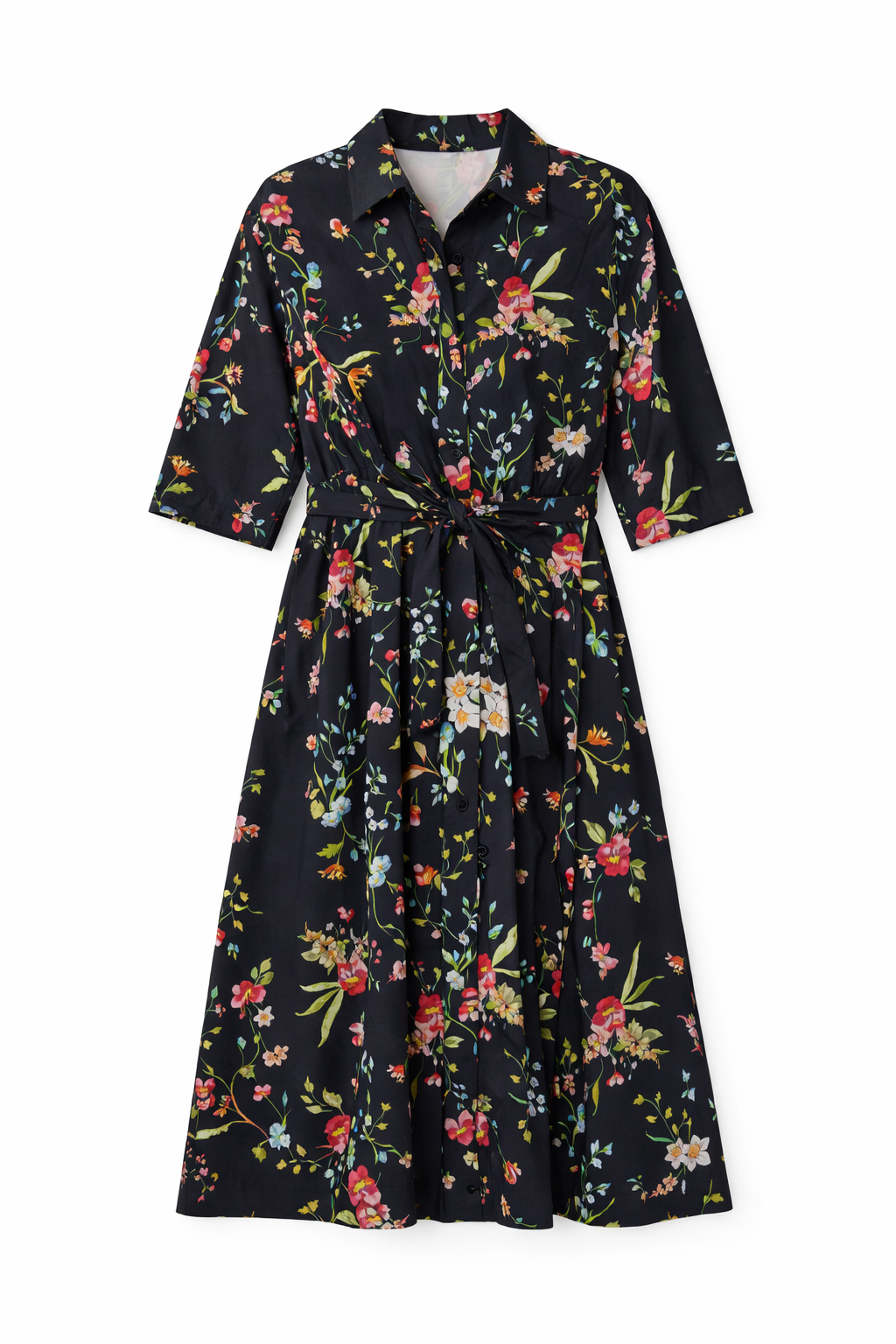 Francesca Collared Belted Maxi Dress in Black Floral - FINAL SALE