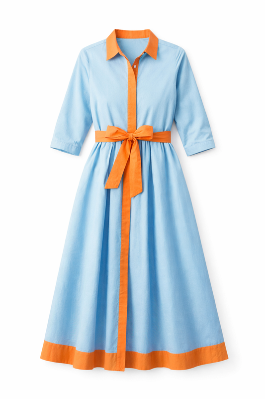Francesca Collared Belted Maxi Dress in Blue - FINAL SALE