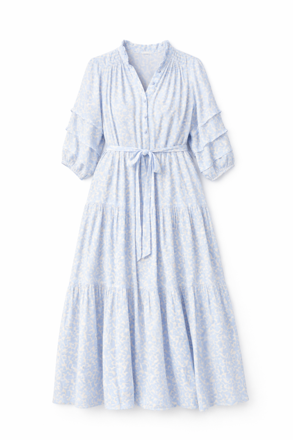 Zoey Jo Belted Tiered Maxi Dress in Light Blue - FINAL SALE