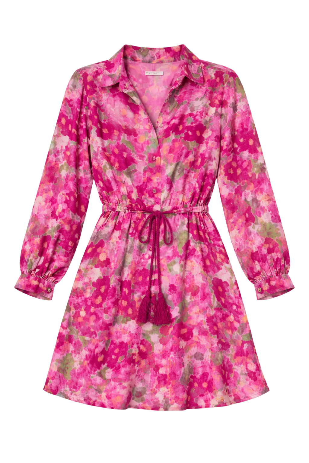Rebecca Collared Tie Mini Dress in Pink Floral Ikat - FINAL SALE