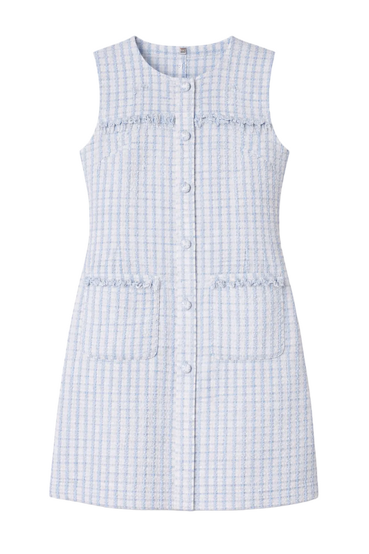 Fortunata Tweed Pocket Shift Mini Dress in Blue - FINAL SALE