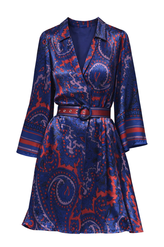 Gabriela Belted Mini Dress in Midnight Navy - FINAL SALE