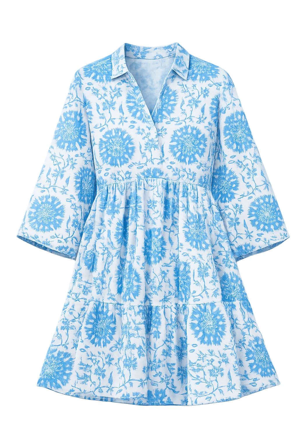 Katie Collared Mini Shirt Dress in Medallion Blue - FINAL SALE