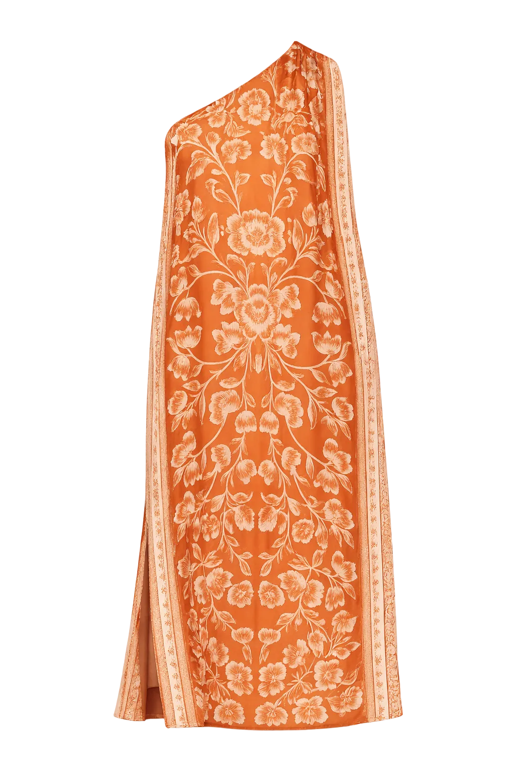 Giulia One Shoulder Silk Midi Dress in Sicilian Orange Blossom - FINAL SALE