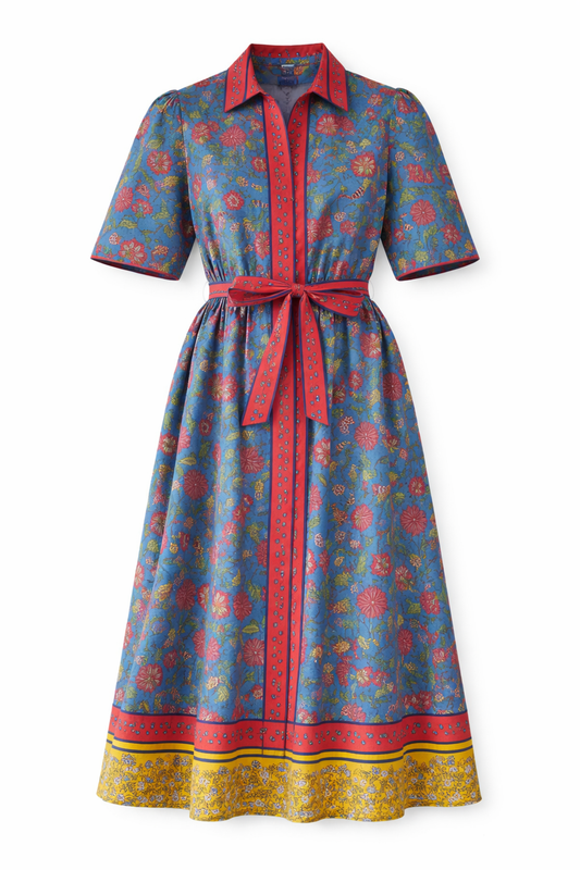 Alexandra Collar Belted Tie Midi Dress - FINAL SALE