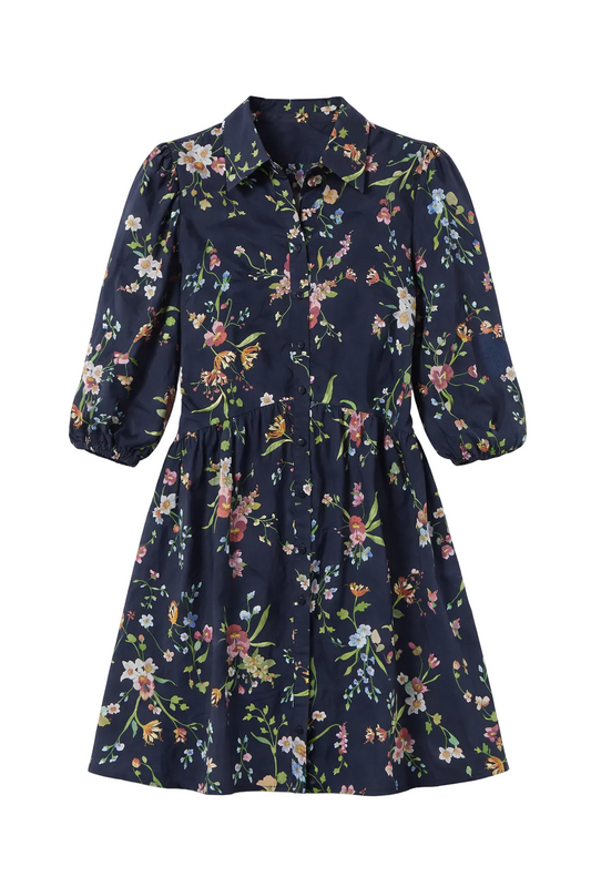 Katie Collared Mini Shirt Dress in Black Floral - FINAL SALE