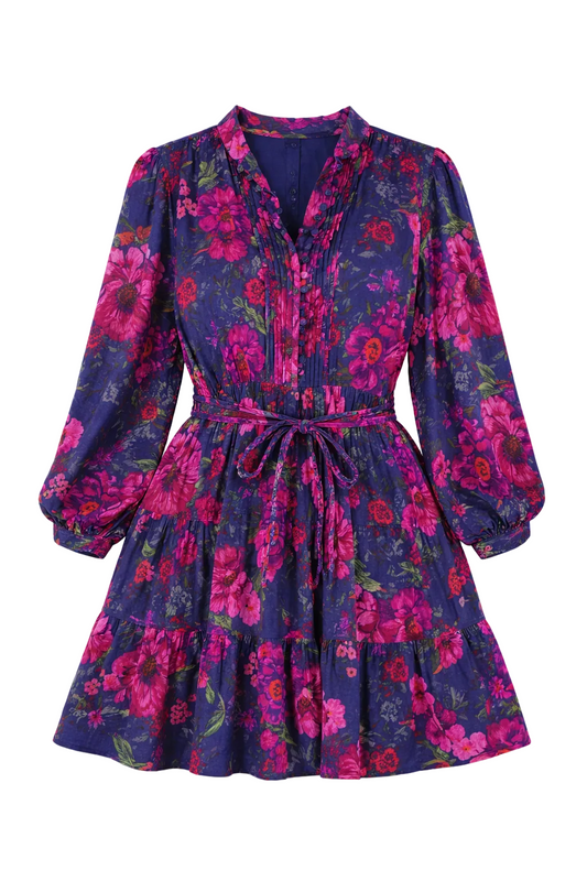 Louisa Tunic Belted Tie Mini Dress in Purple Floral - FINAL SALE