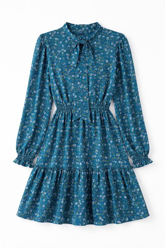 Lee Collar Neck Mini Dress in Blue Floral - FINAL SALE