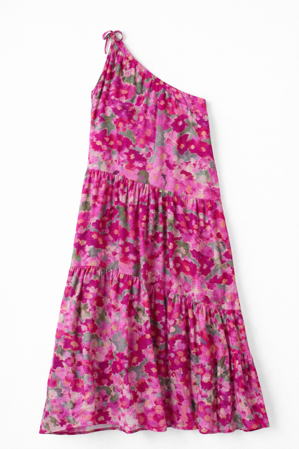 Joyce One-Shoulder Belted Tie Maxi Dress in Pink Ikat Floral - FINAL SALE