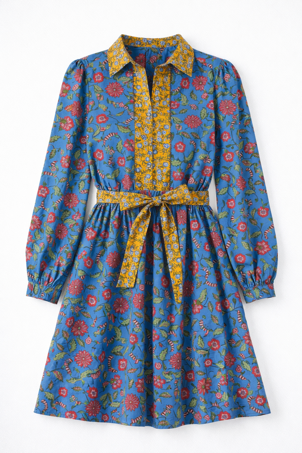 Halle Collared Belted Mini Dress in Blue Floral - FINAL SALE