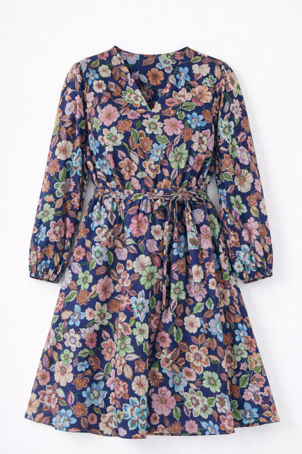 Gayle Belted Collard Mini Dress in Navy Floral - FINAL SALE