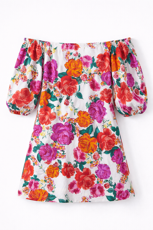 Felicity Mini Off-The-Shoulder Dress in Rose Floral - FINAL SALE
