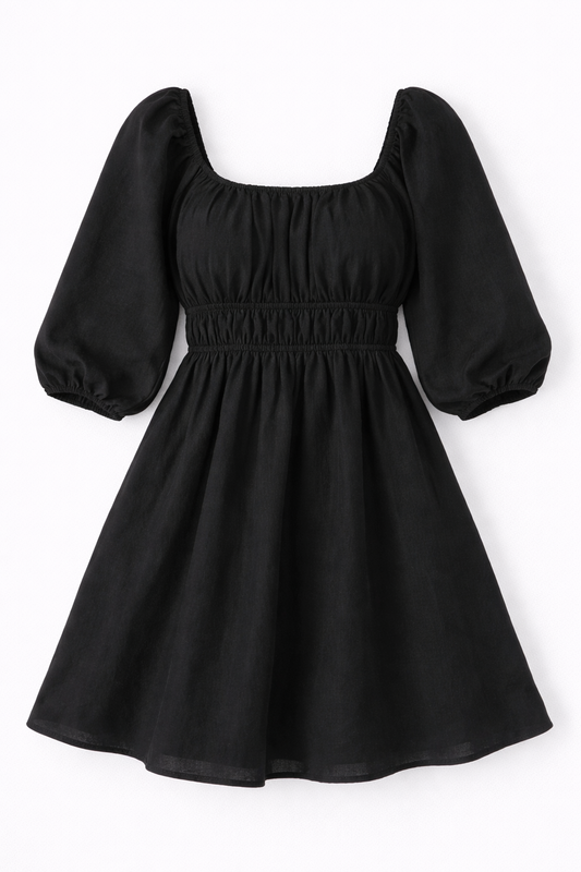 Lala Cinched Long Sleeve Mini Dress in Black - FINAL SALE