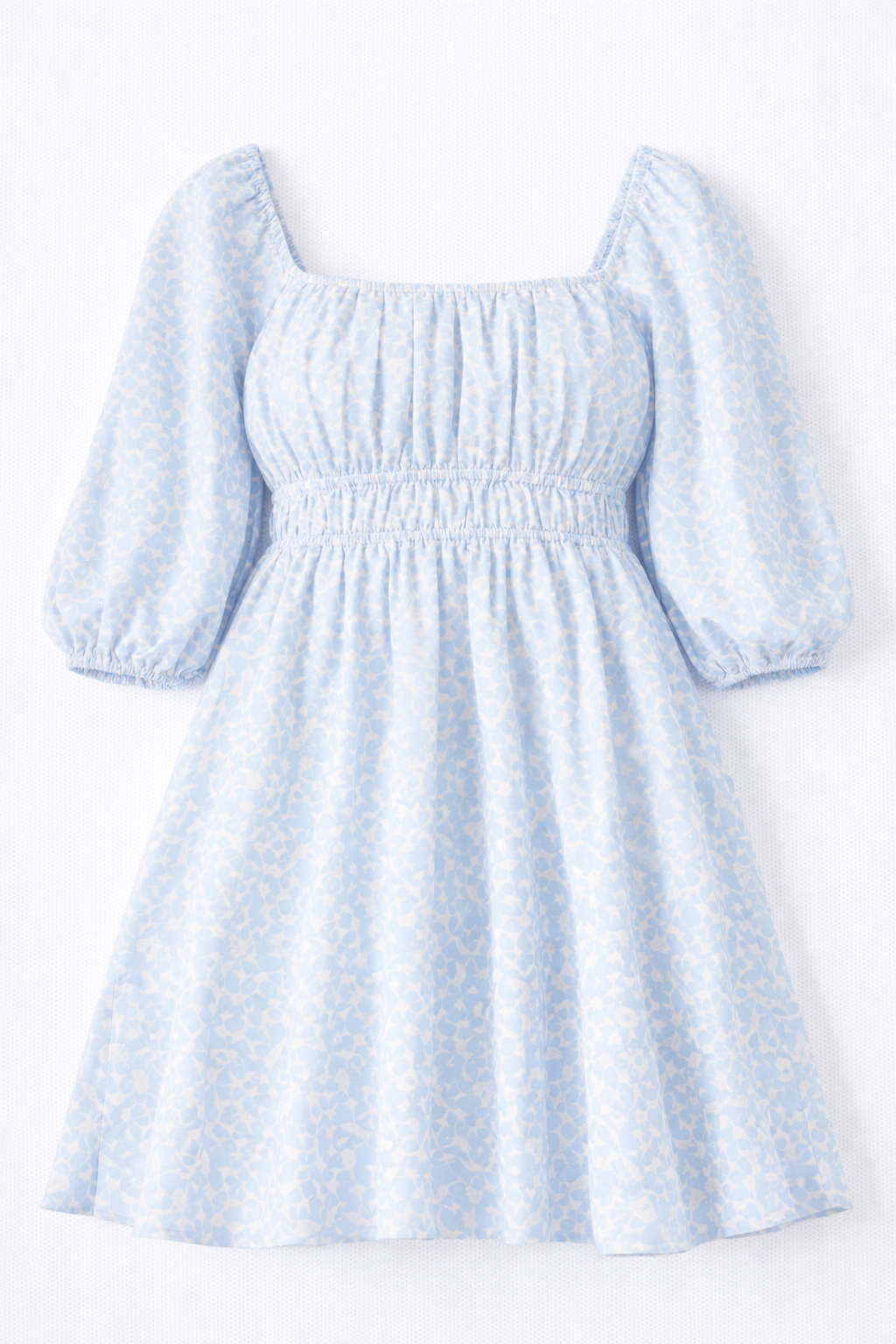 Lala Cinched Long Sleeve Mini Dress in Blue Floral - FINAL SALE