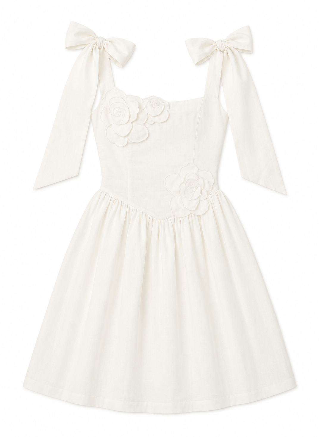 Esmae Linen Bow Mini Dress in Ivory Rose