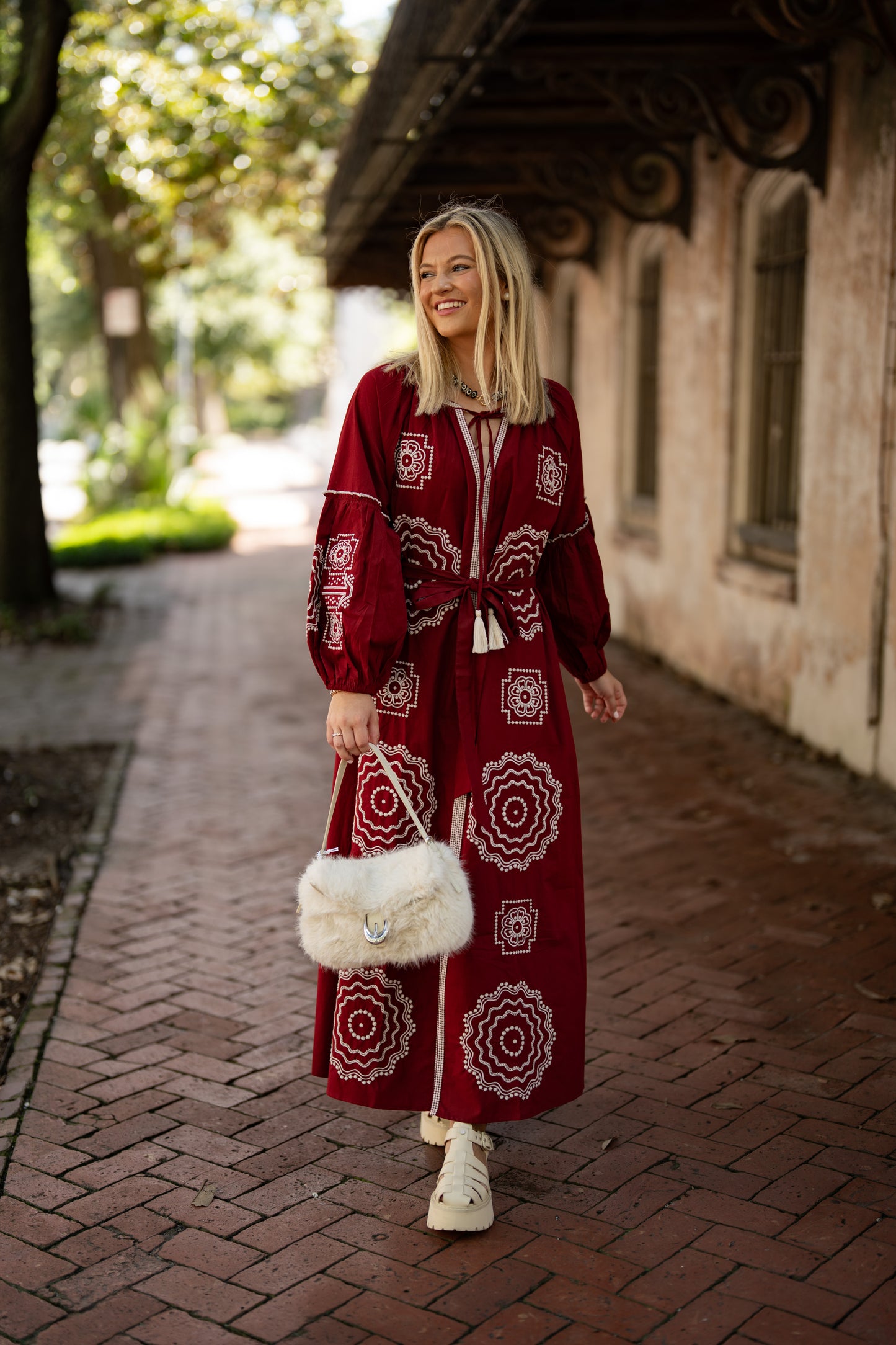 Crimson & White Caftan by TELA Mercantile