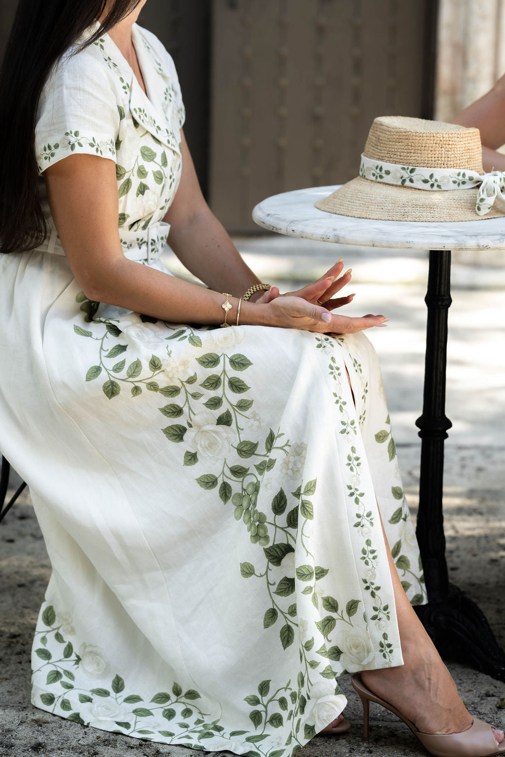 Lucy Belted Midi Collar Dress in Roses on the Vine